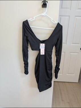 knee length dresses for ladies Interstella Sequin Long Sleeve Mini Dress Black main image 1